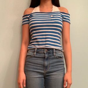 off the shoulder striped crop top